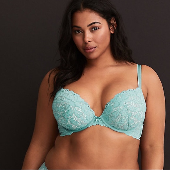 Torrid Aqua Lace Push-up Plunge Bra EUC